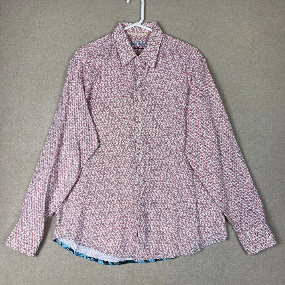 Robert Graham Shirt Mens Large White Orange Leaf Long Sleeve Button Up‎ Adult